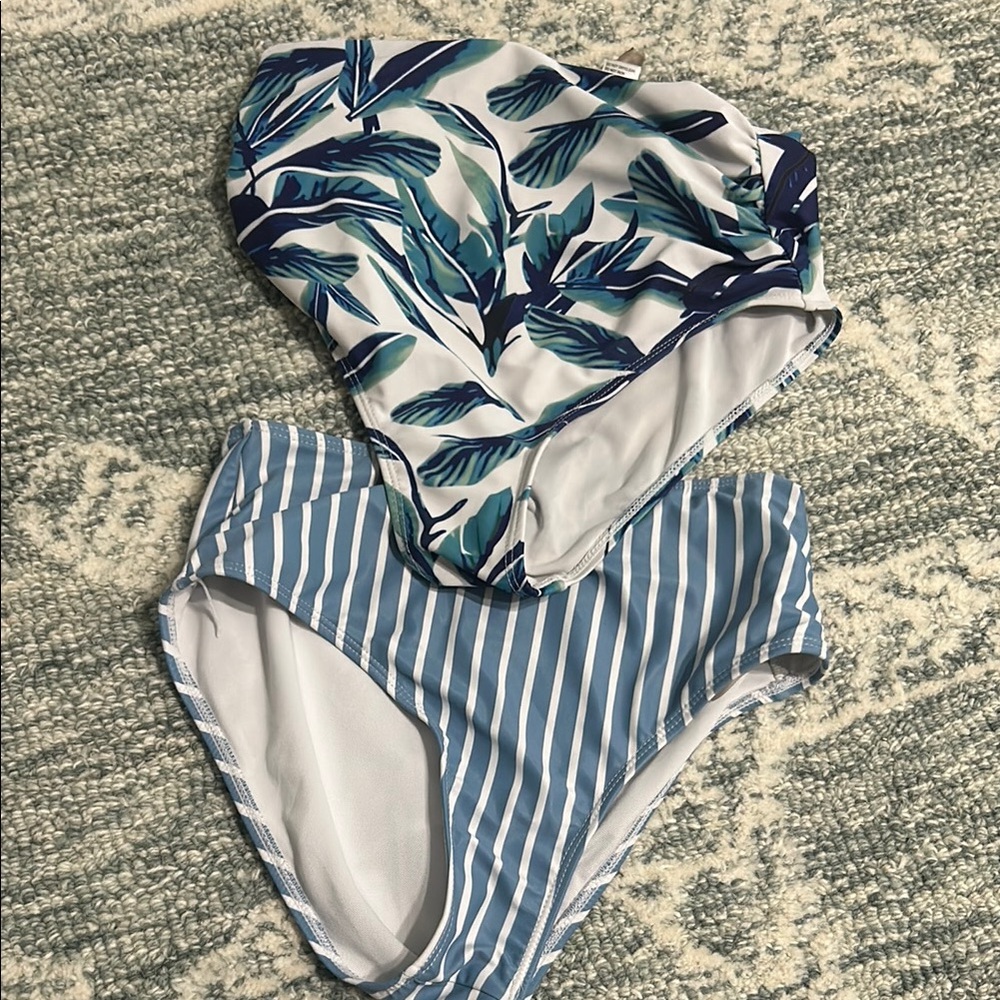 SHEIN Blue Leaf Print Bikini Set